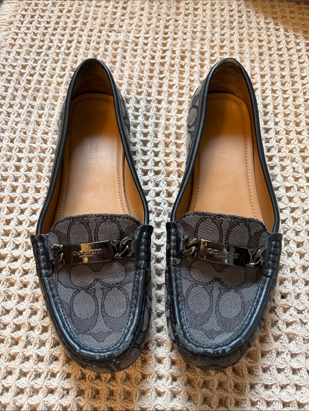 Coach Brown & Black Signature Canvas Leather Loafers